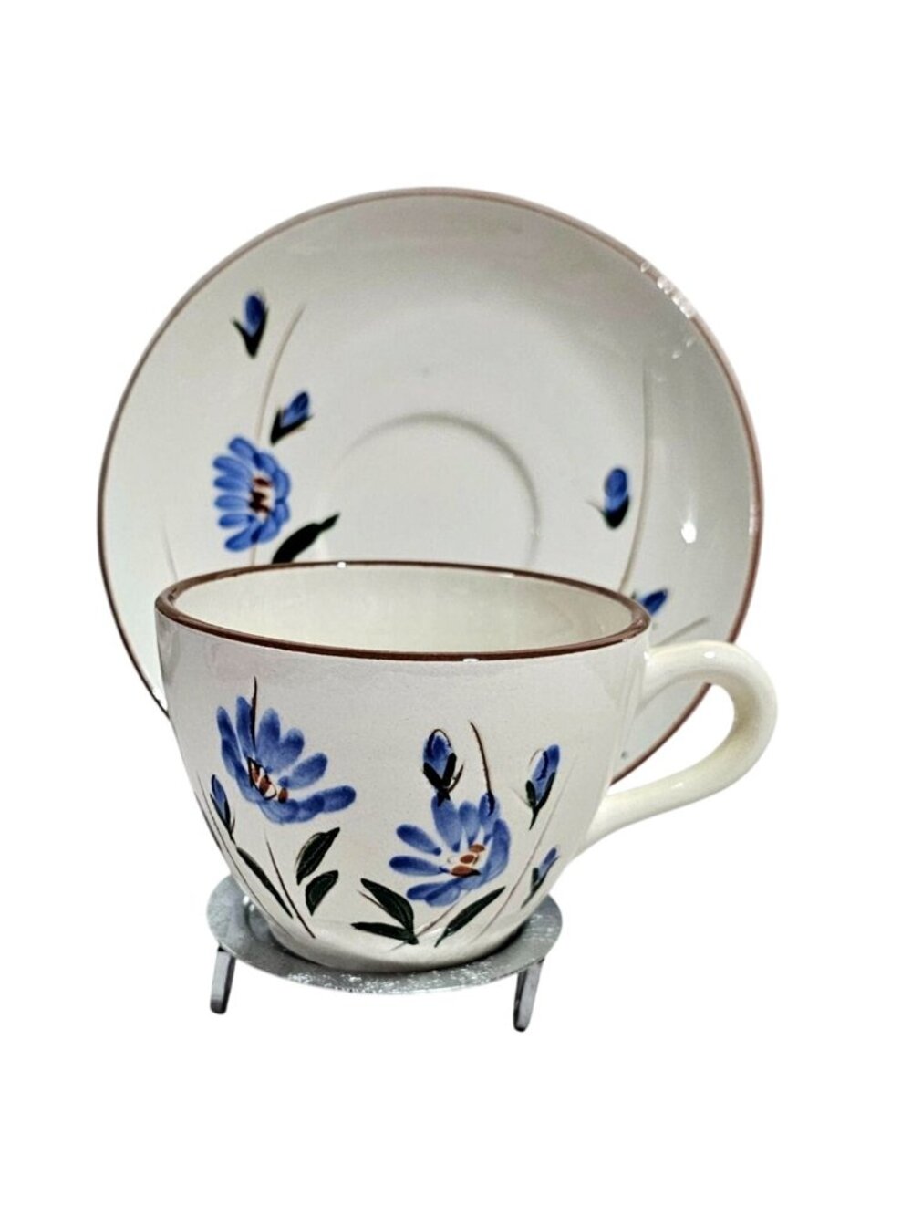 Stangl Chicory Teacup Saucer 2.5" pottery 2cups 1plate handpainted flowers vtg a